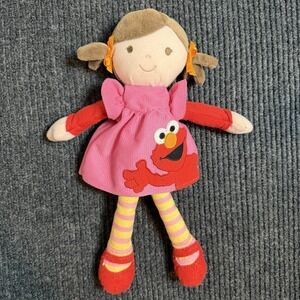 Sesame Street Rag Doll Brown Hair in Pink Elmo Dress Plush Toy 13" Birthday Cute